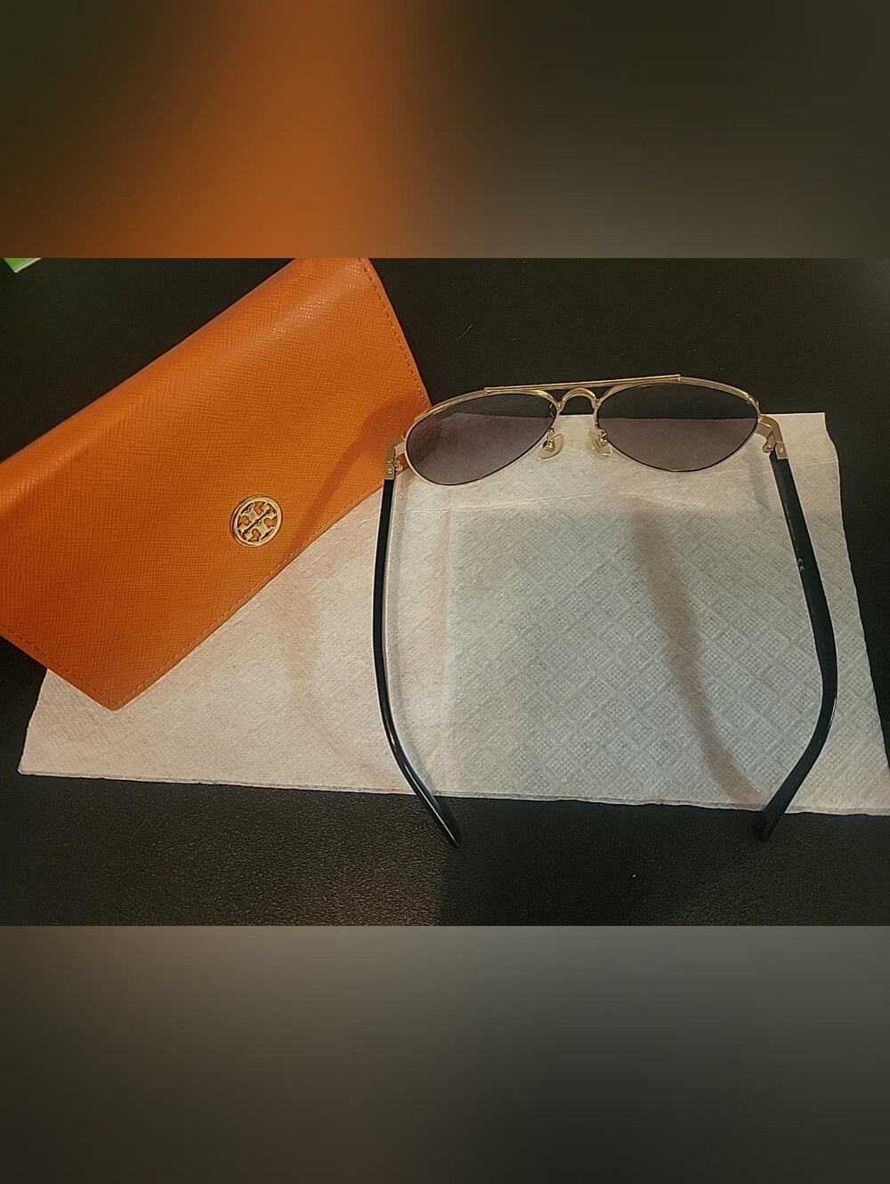 Tory Burch Gold Frame Aviator Sunglasses with Orange Case - Picture 5 of 6